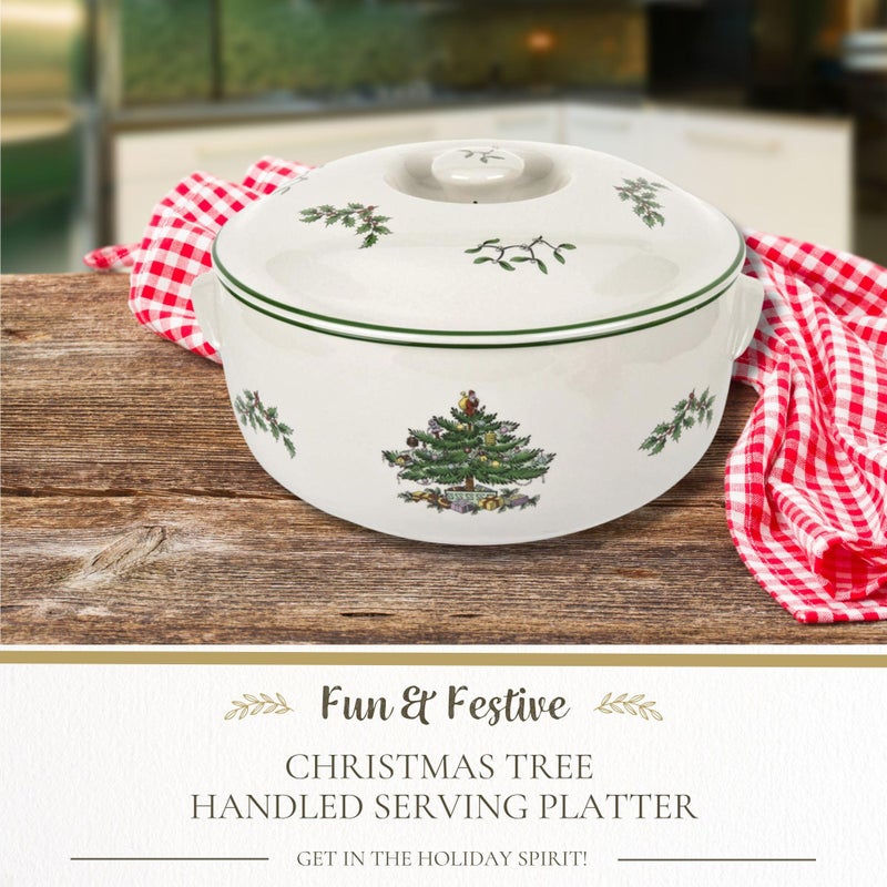 Spode Christmas Tree Round Covered Deep Casserole Dish (8.75" x 5") - Festive Holiday Serveware & Vintage Christmas Table Centerpiece - Fine Earthenware Classic Holiday Bakeware - Image 2